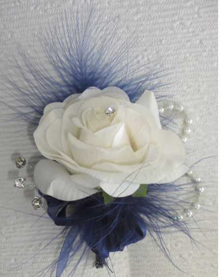 Navy Blue & Pale Ivory Fresh Touch Rose Corsage
